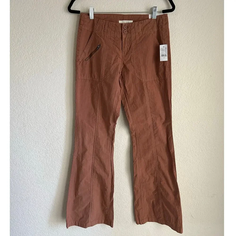 Pacsun Brown Low Rise Britney Flare Cargo Pant Size 25 | 2 NWT Punk Utility - Picture 1 of 14